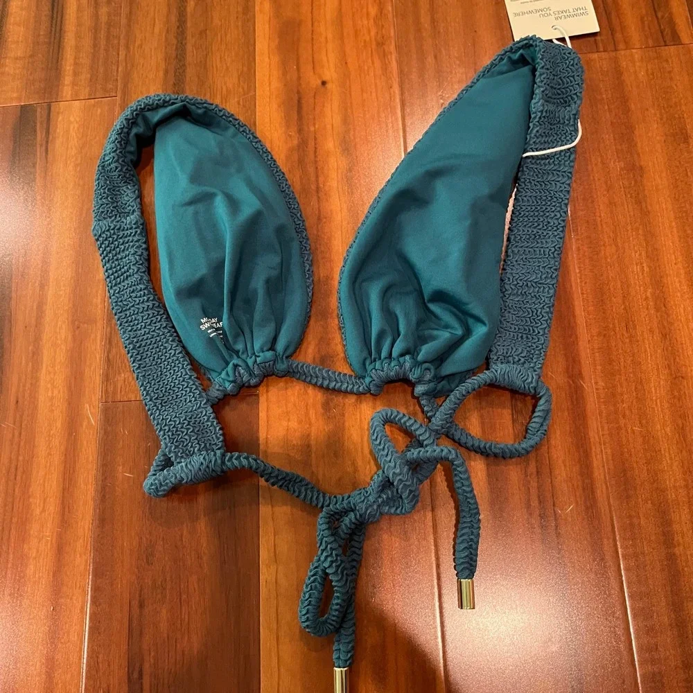 Monday Swim Bikini Top Palm Springs Ocean Green Crinkle Teal Triangle New Small